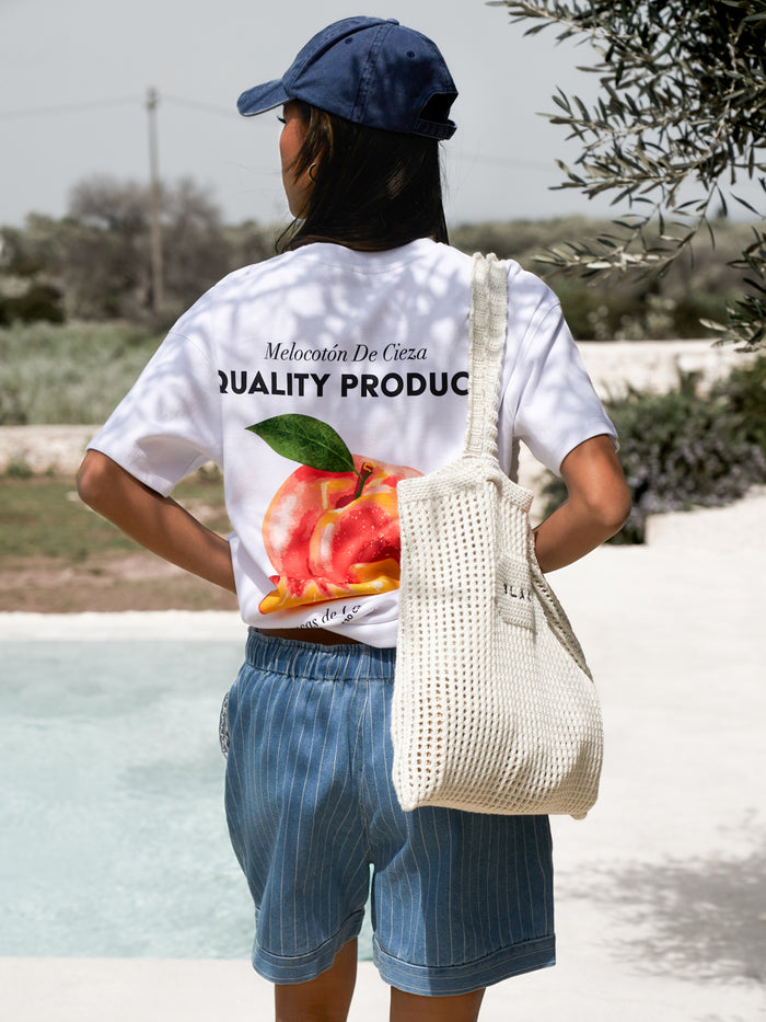 Pia Peach Oversized T-Shirt - White