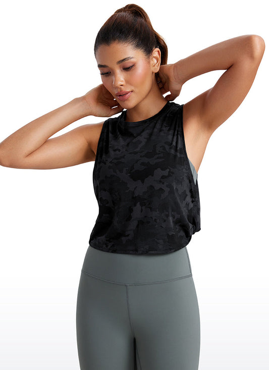 CRZ YOGA Women's Yoga Loose Fit Top Pima Cotton Crop Tank Deep Armhole Camo Multi 6