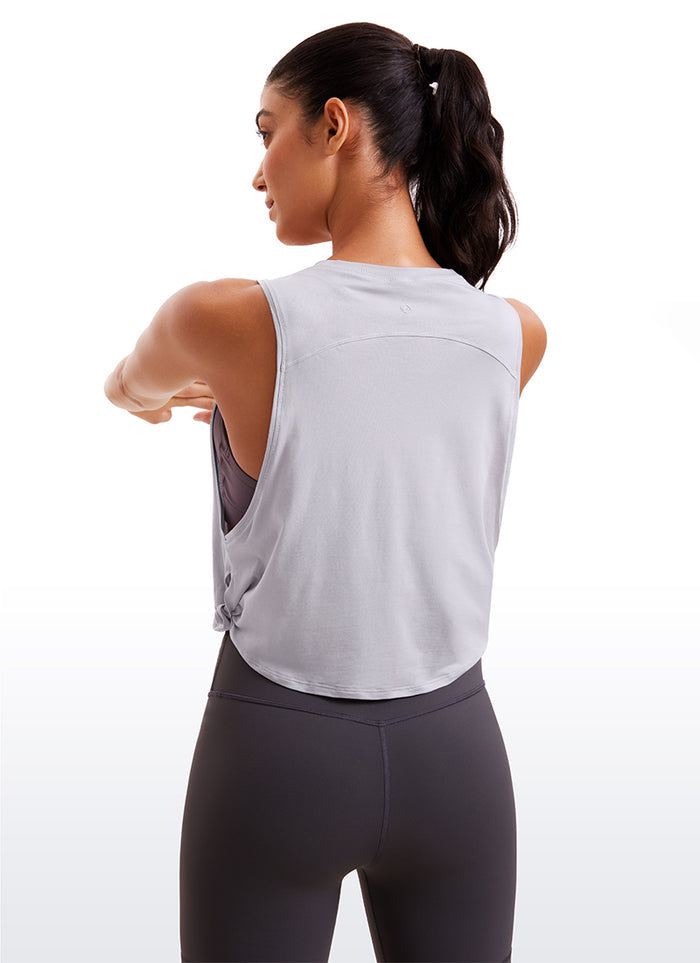 CRZ YOGA Women's Yoga Loose Fit Top Pima Cotton Crop Tank Deep Armhole Iced Iris
