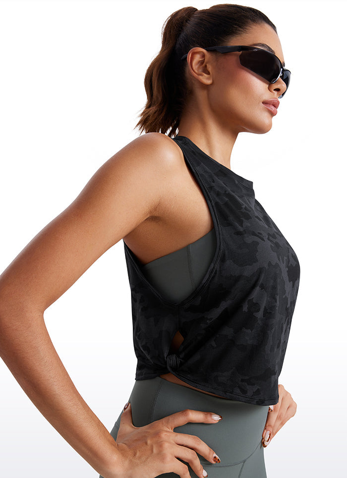 CRZ YOGA Women's Yoga Loose Fit Top Pima Cotton Crop Tank Deep Armhole Camo Multi 6