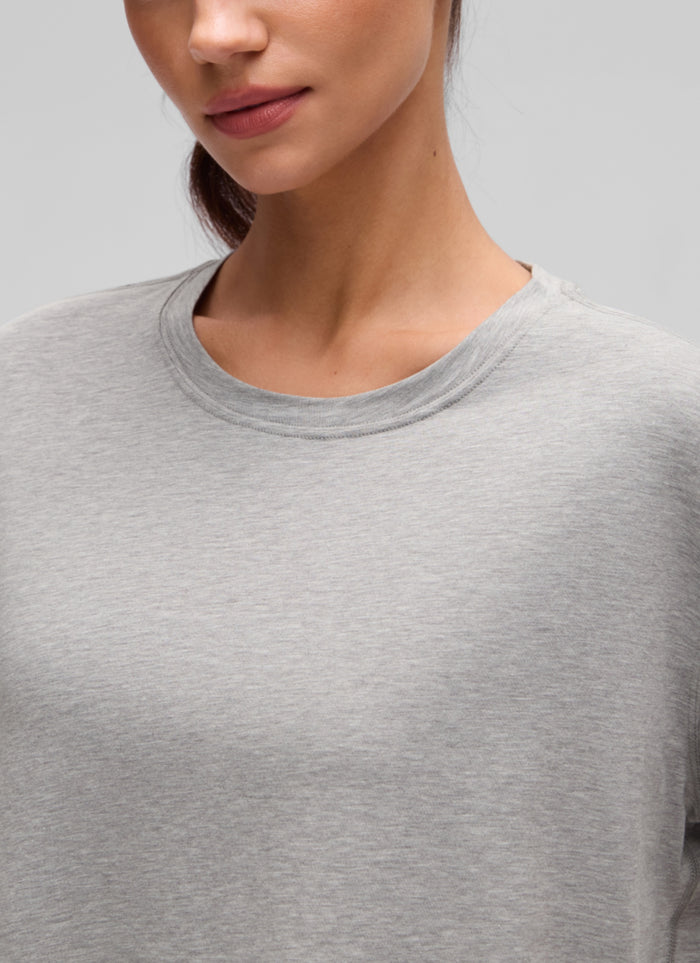 CRZ YOGA Women's Casual Loose Fit Pima Cotton Short Sleeves Cropped Heathered Medium Grey