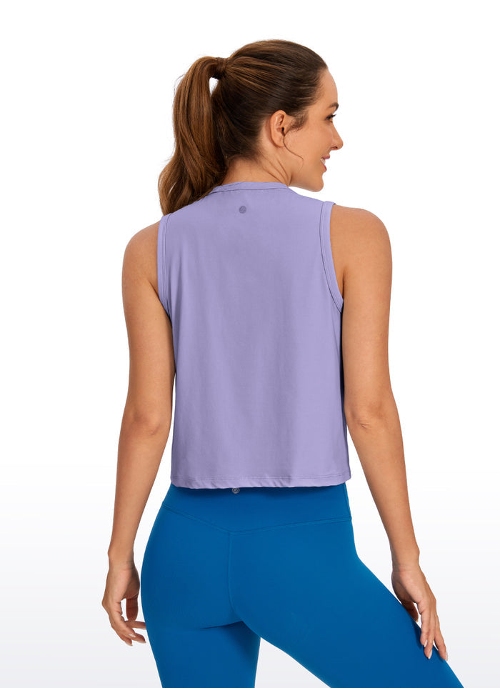 CRZ YOGA Women's Yoga Loose Fit Top Pima Cotton Crop Tank High Neck Lavender Gray