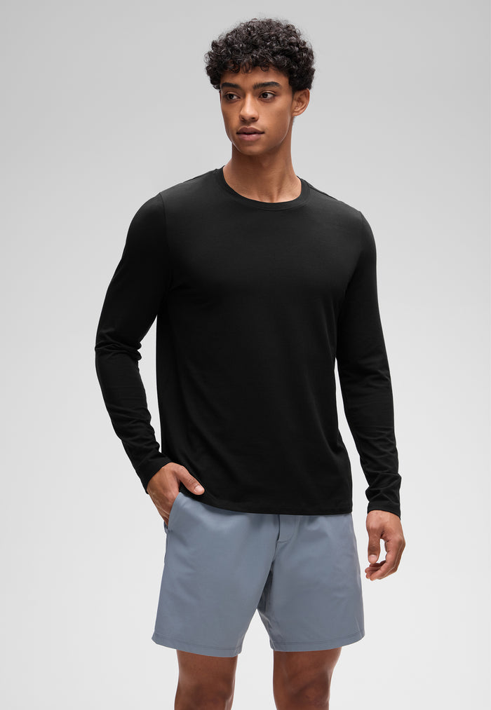 CRZ YOGA Men's Pima Cotton PRO  Basic Casual Long Sleeve Crew Neck Black