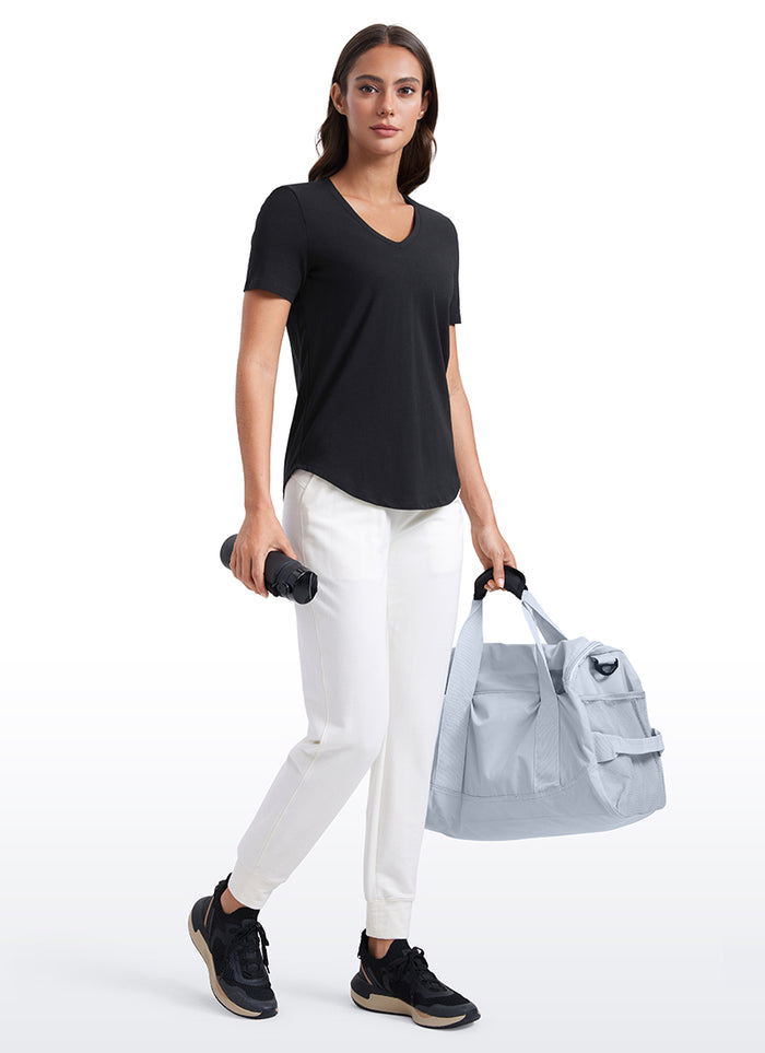 CRZ YOGA Women's Yoga Relaxed Fit Pima Cotton Short Sleeves V Neck Black