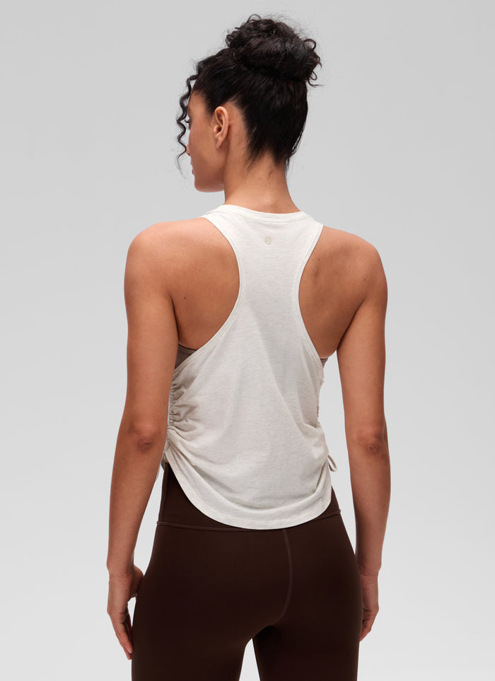 CRZ YOGA Women's Yoga Loose Fit Tops Pima Cotton Tank Ruched Racerback Ice Grey White