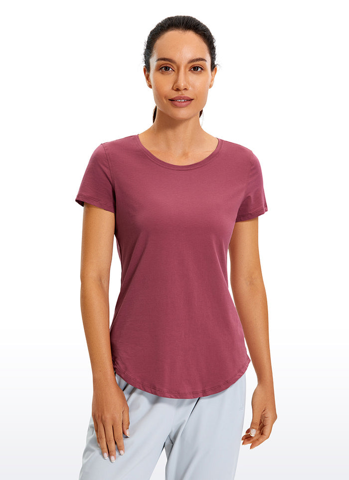 CRZ YOGA Women's Casual Relaxed Fit Shirts Pima Cotton Short Sleeves Misty Merlot