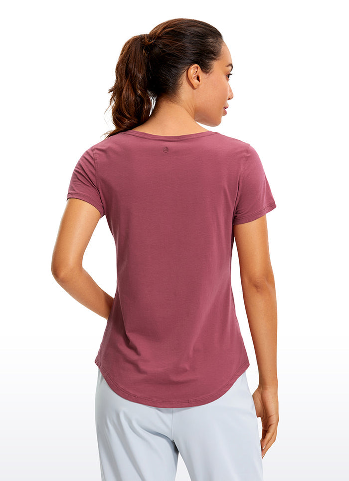 CRZ YOGA Women's Casual Relaxed Fit Shirts Pima Cotton Short Sleeves Misty Merlot