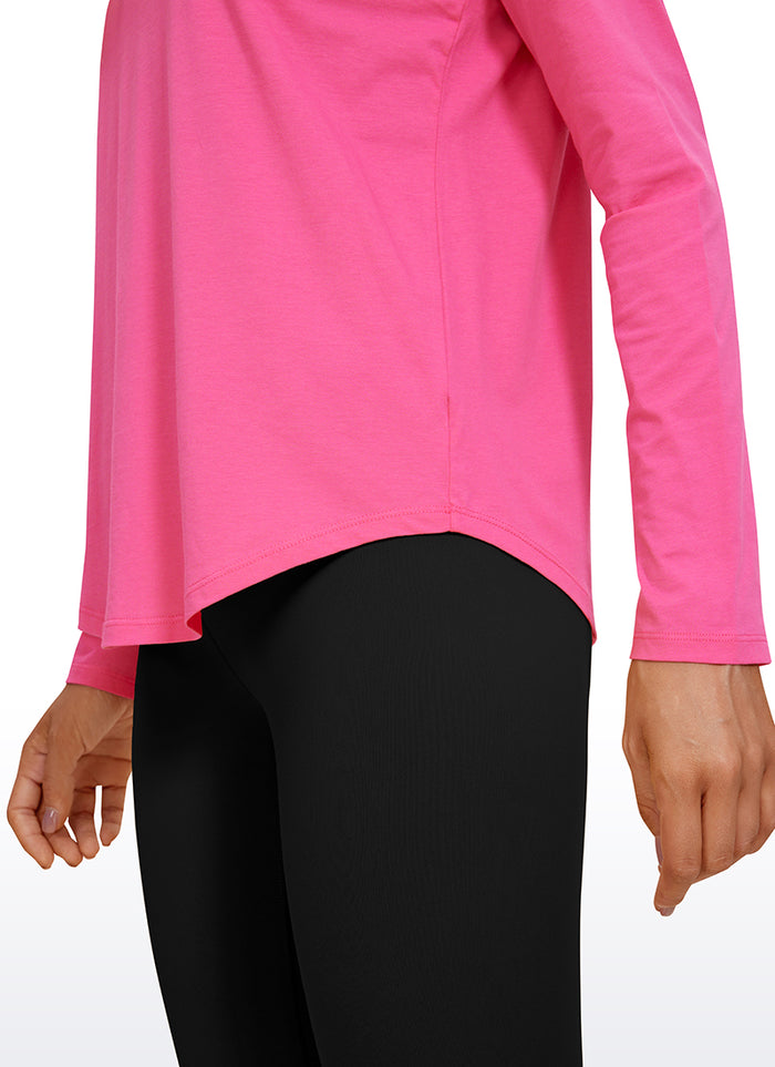CRZ YOGA Women's Yoga Classic Fit Tops Pima Cotton Workout Long Sleeve Sonic Pink