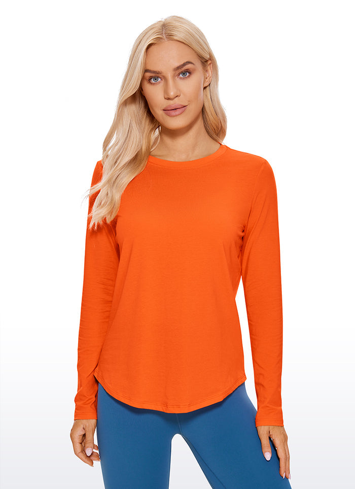 CRZ YOGA Women's Yoga Classic Fit Tops Pima Cotton Workout Long Sleeve Coral
