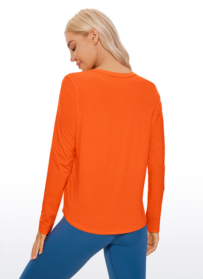CRZ YOGA Women's Yoga Classic Fit Tops Pima Cotton Workout Long Sleeve Coral
