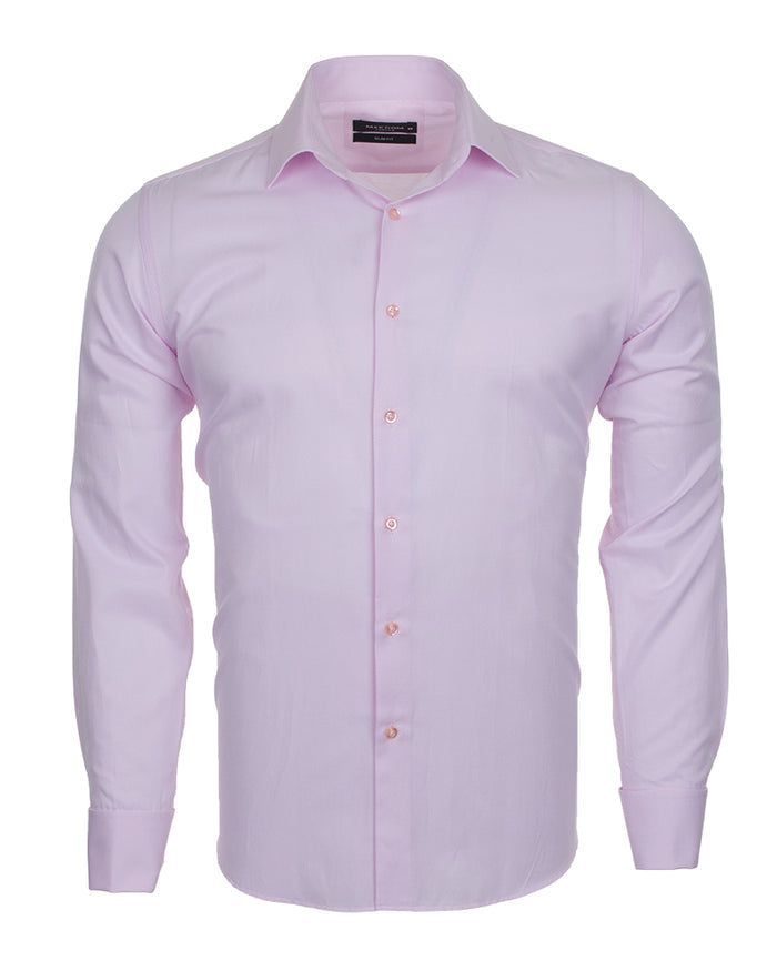 Pink Casual Twill Double Cuff Long Sleeve Shirt-Makrom