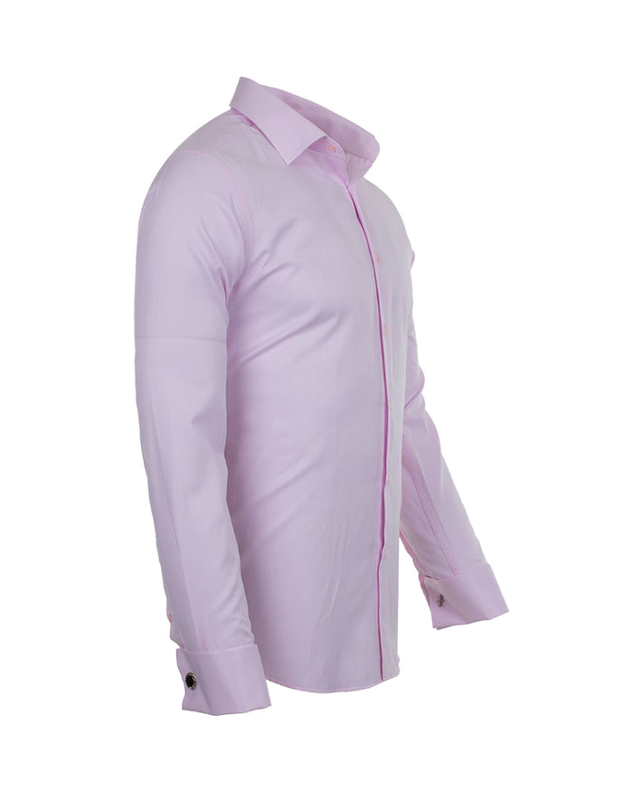 Pink Casual Twill Double Cuff Long Sleeve Shirt-Makrom