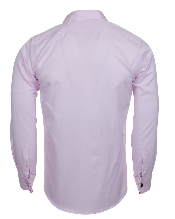 Pink Casual Twill Double Cuff Long Sleeve Shirt-Makrom