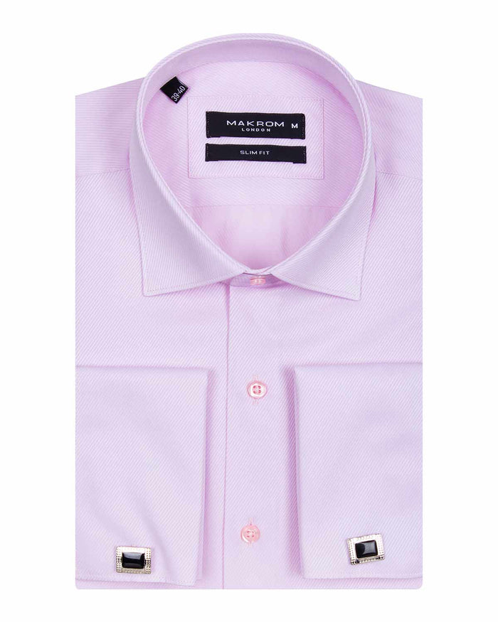 Pink Casual Twill Double Cuff Long Sleeve Shirt-Makrom