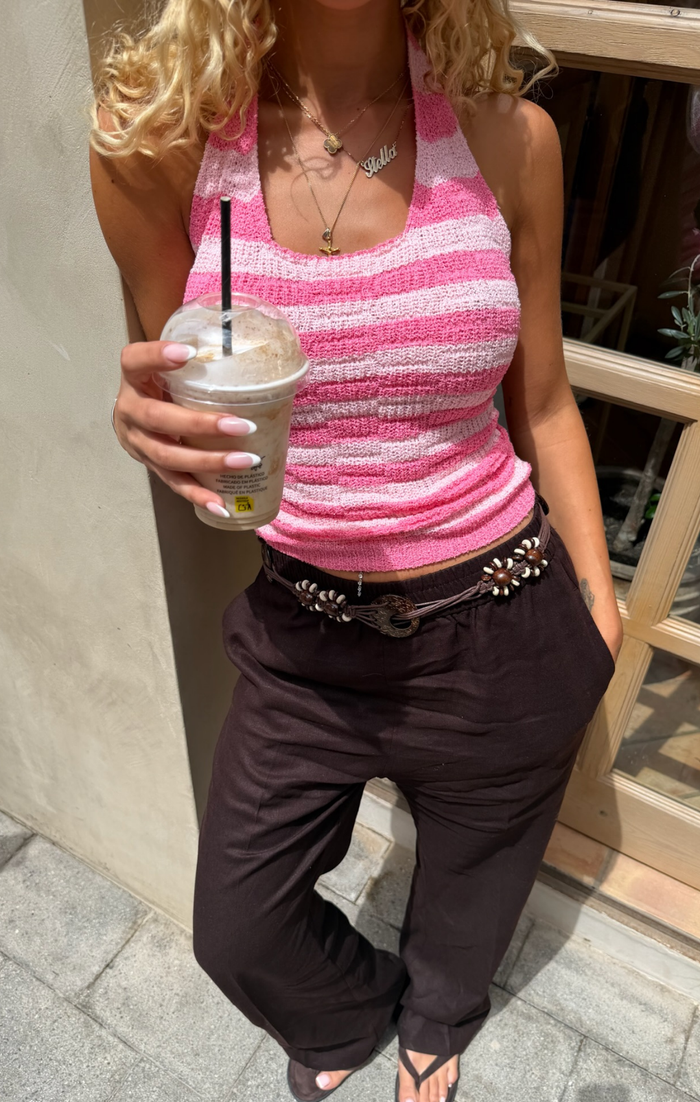 Pink Striped Halter Top