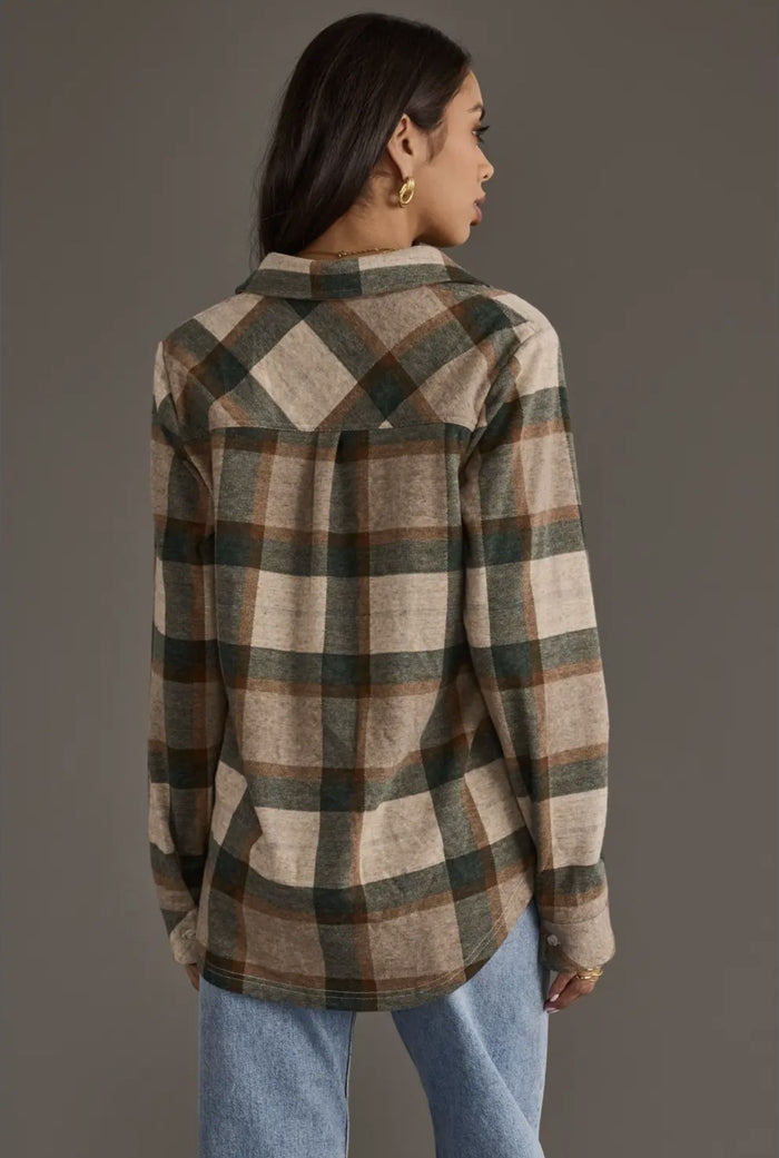 Plaid Button Up Tan/Green/Rust