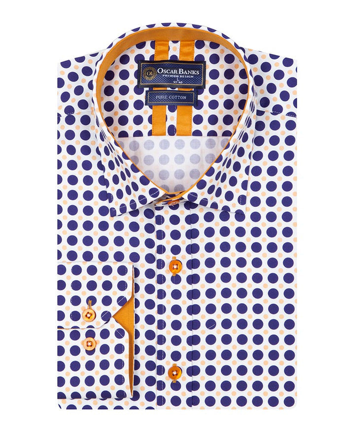 Polka Dot Print Long Sleeve Pure Cotton Shirt-Makrom