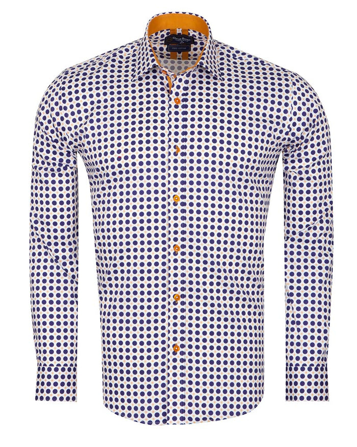 Polka Dot Print Long Sleeve Pure Cotton Shirt-Makrom