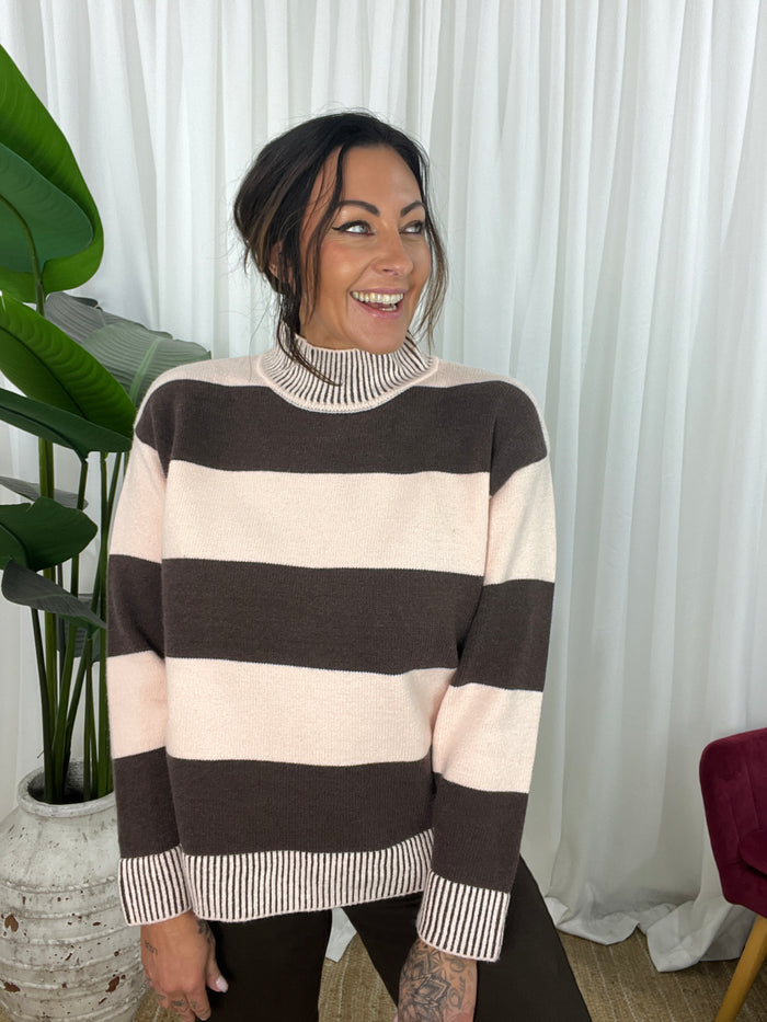 Poppy Stripe Jumper - Choc/Pink (SALE)