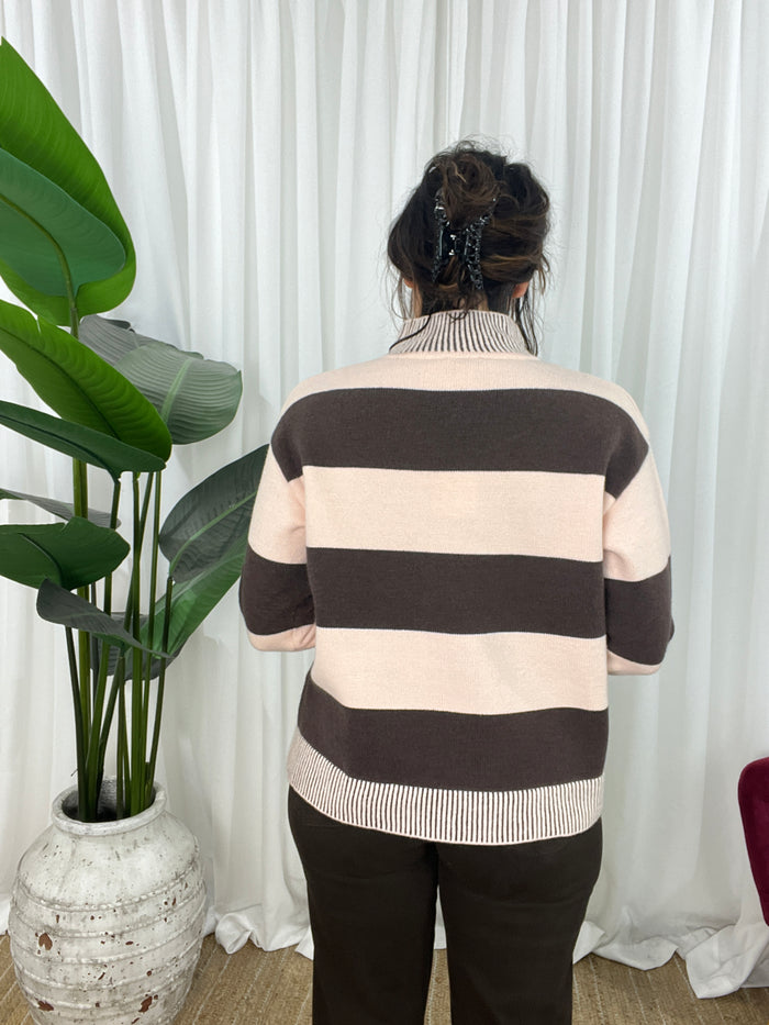 Poppy Stripe Jumper - Choc/Pink (SALE)