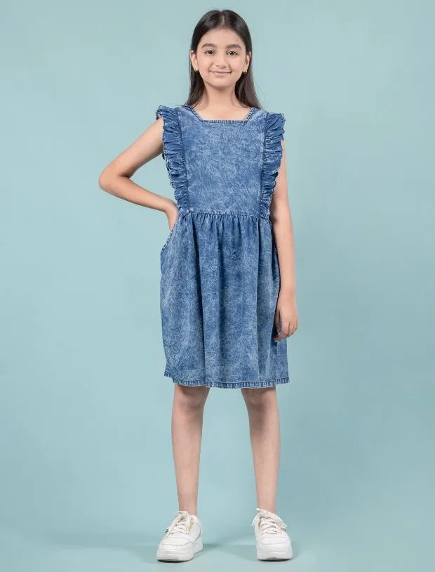 Premium Girls Kids Denim Frill Dress-Tweeny Mini