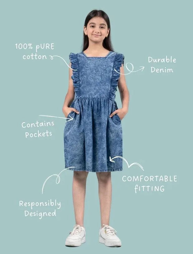 Premium Girls Kids Denim Frill Dress-Tweeny Mini
