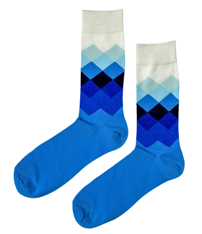Prestige Azure socks close-up on white background showing deep blue tone and cuff detail