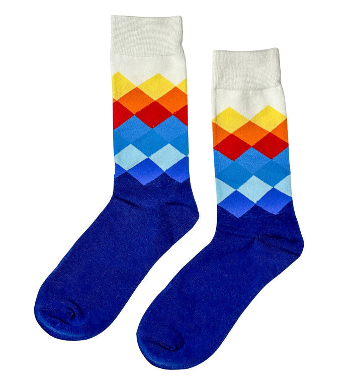 Prestige Spectrum socks angled view showing complete color range across the stripe width