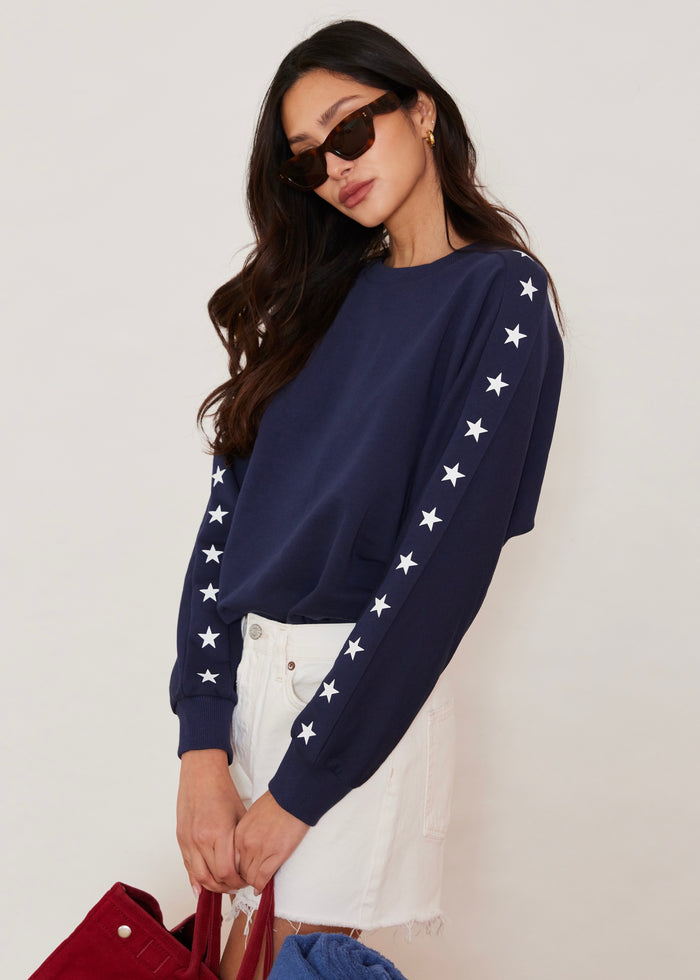 P'Town Pullover in French Terry (Navy with Placed Star Print)