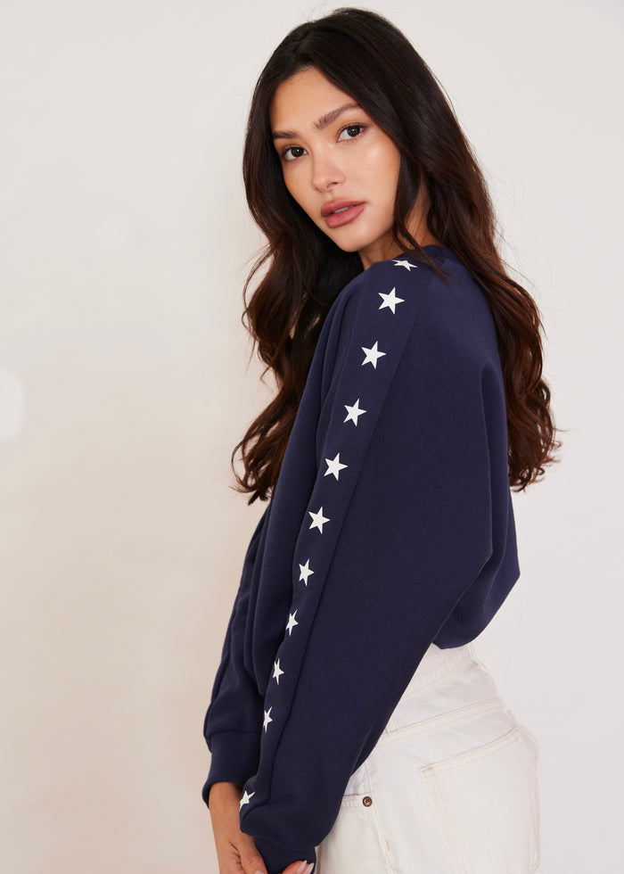 P'Town Pullover in French Terry (Navy with Placed Star Print)