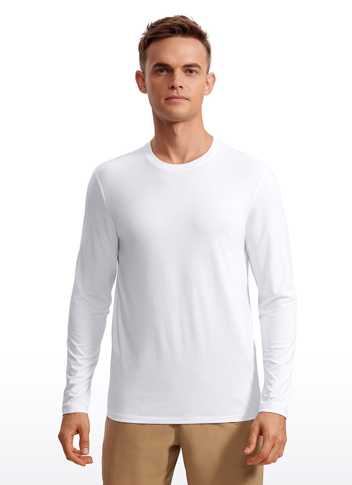 CRZ YOGA Men's Casual Classic Fit Quick Dry Crew Neck Long Sleeves White