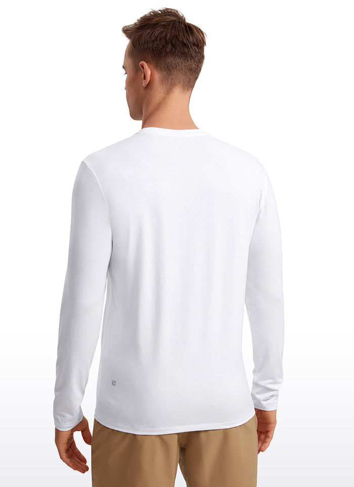 CRZ YOGA Men's Casual Classic Fit Quick Dry Crew Neck Long Sleeves White