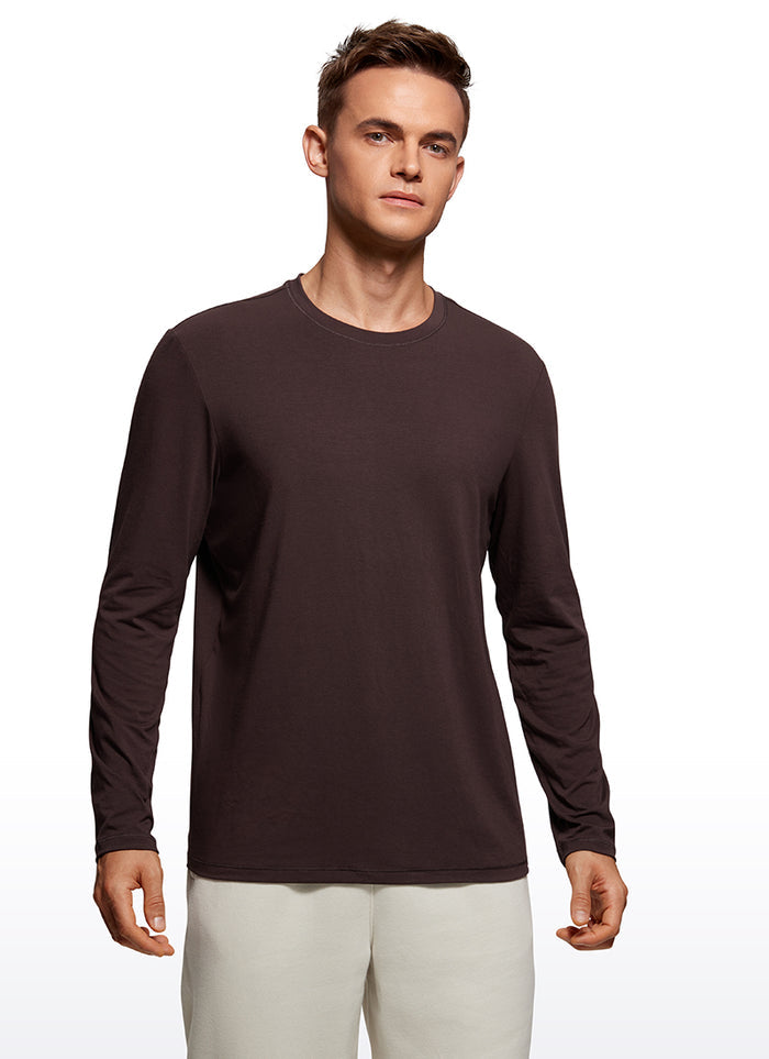 CRZ YOGA Men's Casual Classic Fit Quick Dry Crew Neck Long Sleeves Hot Fudge Brown