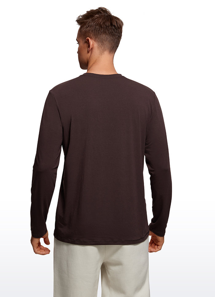 CRZ YOGA Men's Casual Classic Fit Quick Dry Crew Neck Long Sleeves Hot Fudge Brown