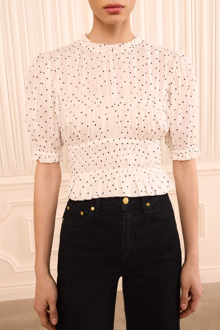 Rae Short Sleeve Cotton Top - Blanc