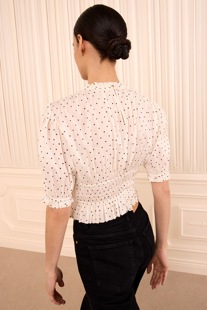 Rae Short Sleeve Cotton Top - Blanc