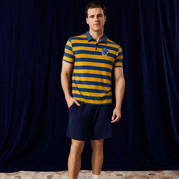 Ravenclaw House Stripe Men's French Terry Polo Shirt