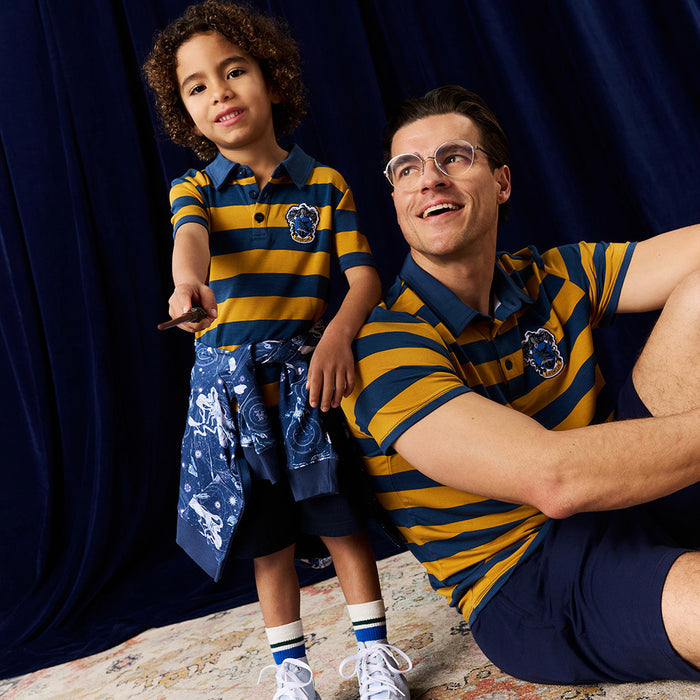 Ravenclaw House Stripe Men's French Terry Polo Shirt
