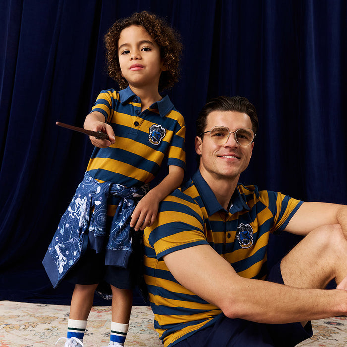 Ravenclaw House Stripe Men's French Terry Polo Shirt