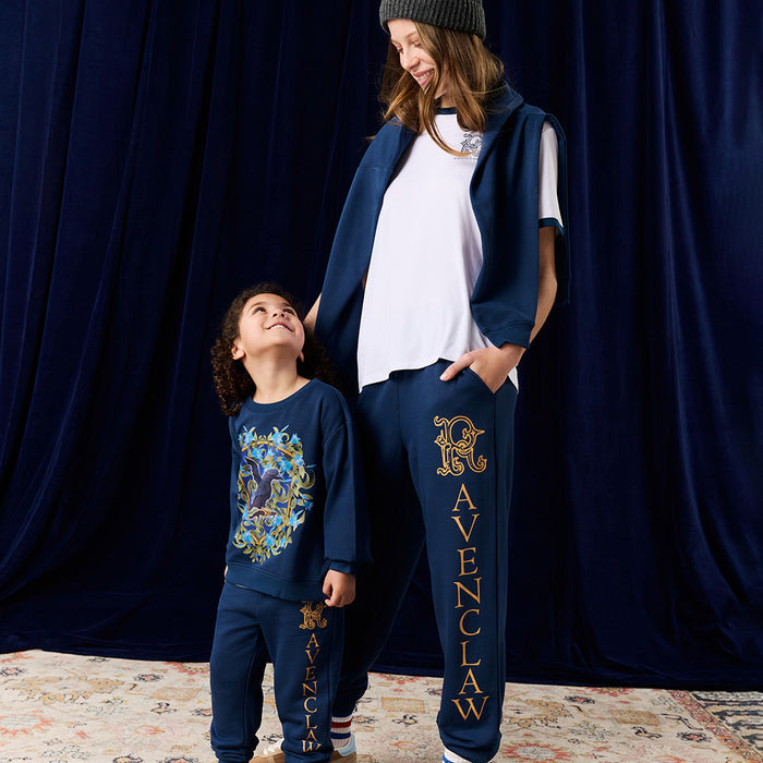 Adult and child wearing matching Harry Potter Ravenclaw jogger sets