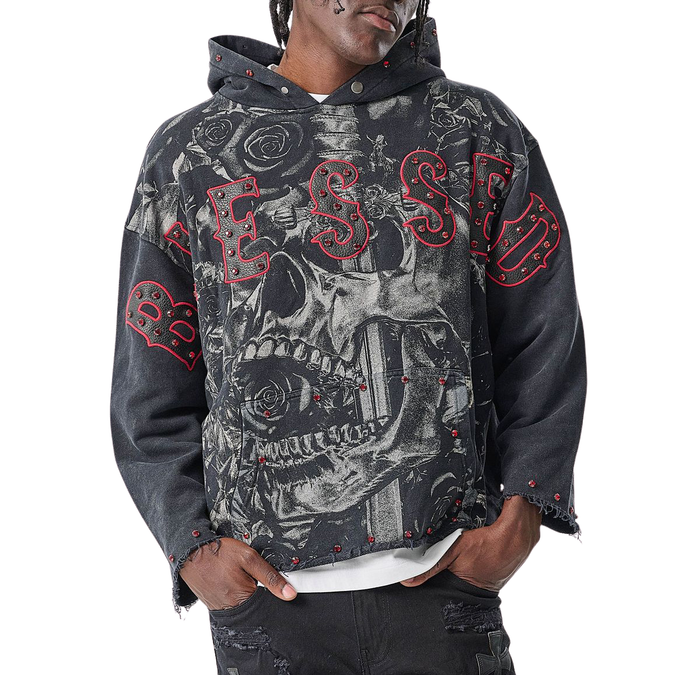 Raw-Edge Blessed French-Terry Hoodie Taker