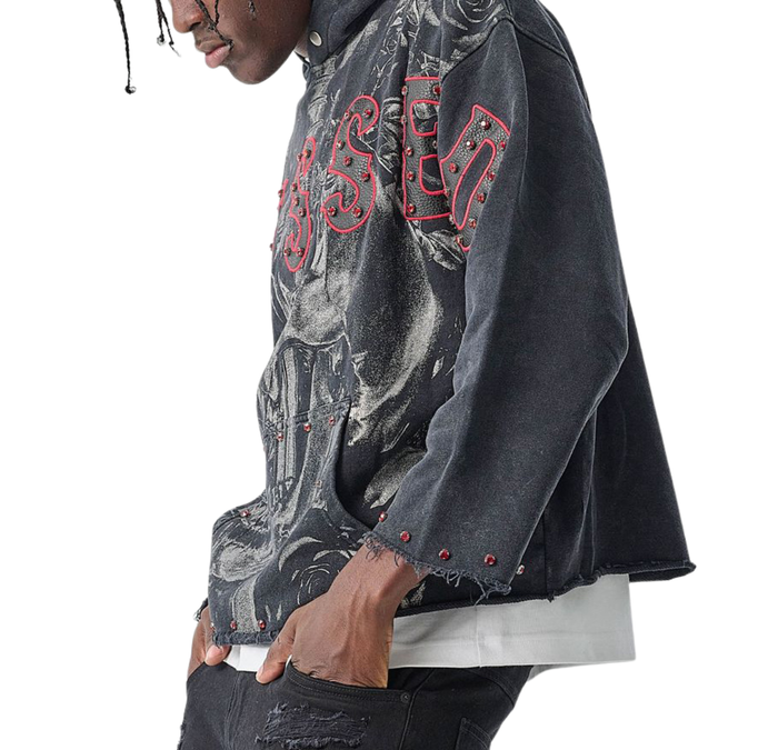 Raw-Edge Blessed French-Terry Hoodie Taker