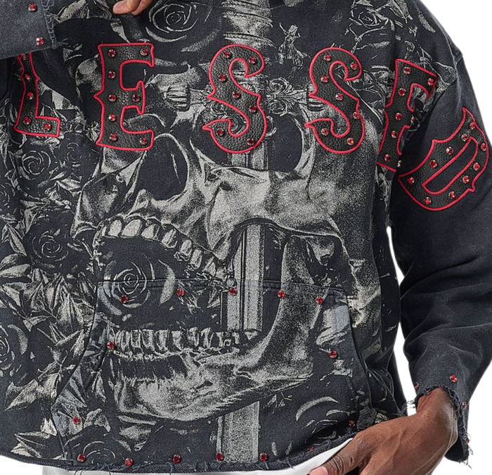 Raw-Edge Blessed French-Terry Hoodie Taker