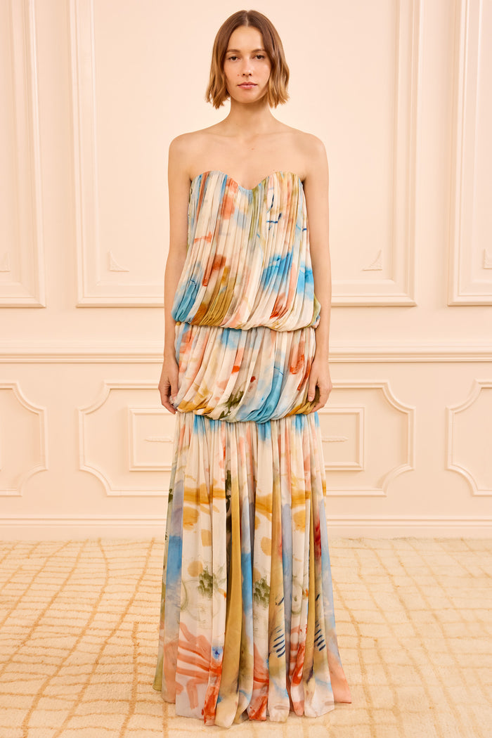 Reverie Strapless Silk Gown Western Dream - Full Front, Tiered Maxi Skirt | Ulla Johnson