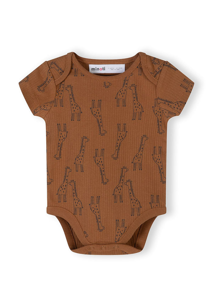 Short Sleeve Bodysuits 3-Pack, Giraffe Print, Beige Brown - 3