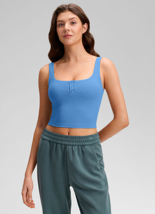 CRZ YOGA Women Longline Square Neck Padded Yoga Crop Tank Top Party Blue