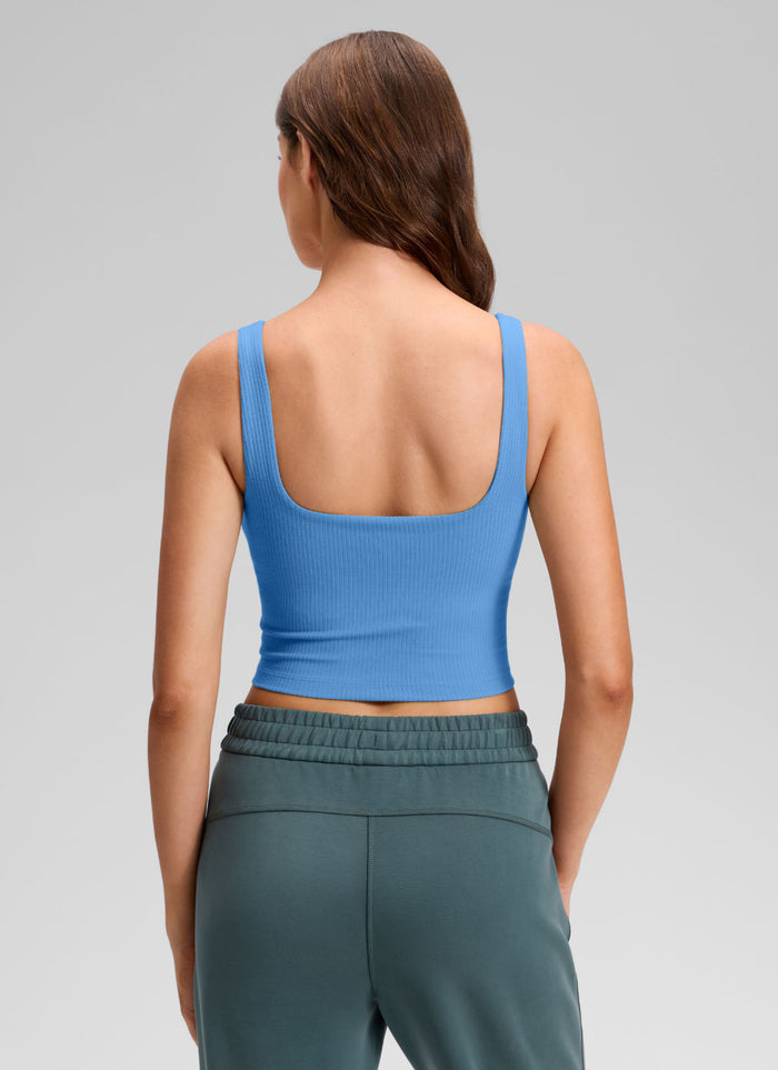 CRZ YOGA Women Longline Square Neck Padded Yoga Crop Tank Top Party Blue