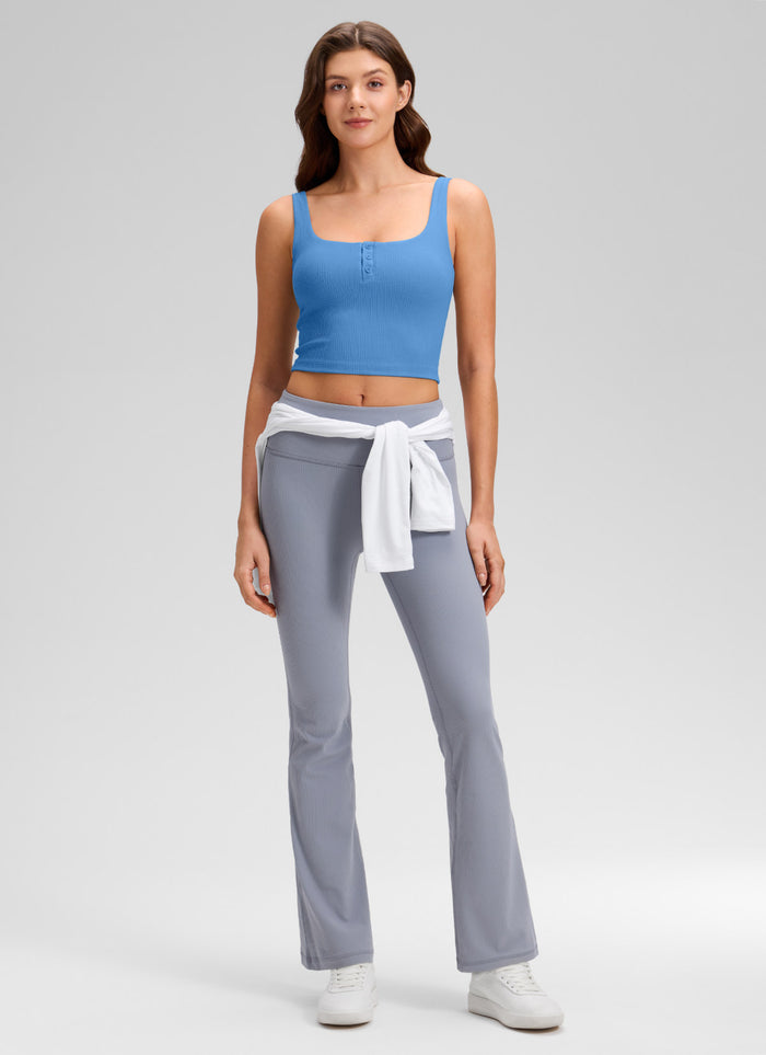 CRZ YOGA Women Longline Square Neck Padded Yoga Crop Tank Top Party Blue