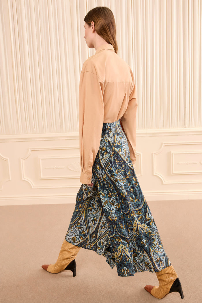 Riele Cascading Ruffle Silk Skirt - Prussian