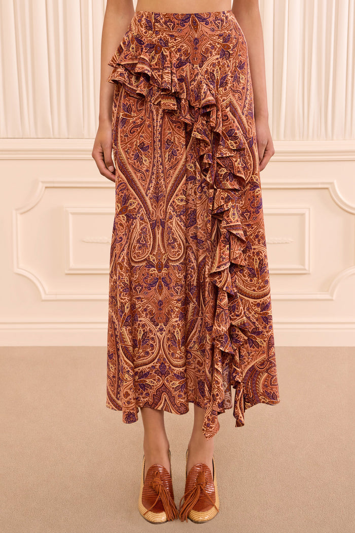 Riele Cascading Ruffle Silk Skirt - Rosette